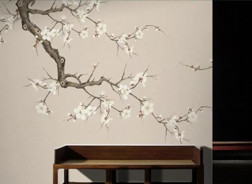 Fleurs de prunier blanches papier peint 3D intissé grand arbre