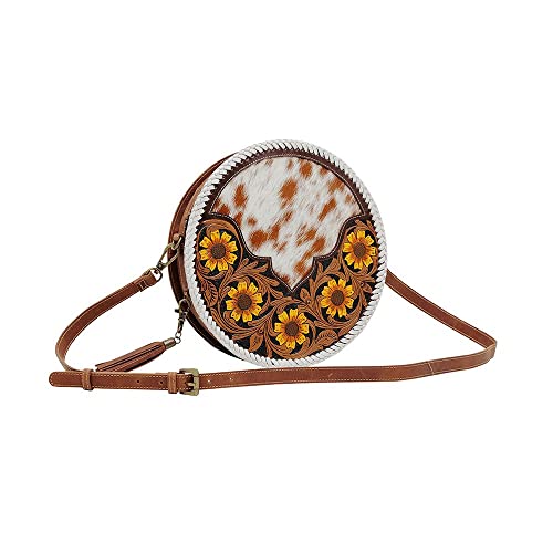 Image of Myra Bag Western Leather Round Bag for Women - Crossbody Purse Shoulder Bag Marigold