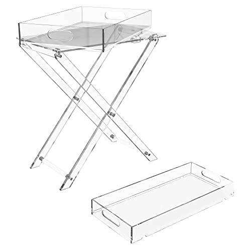 Crysfloa Tv Tray With 2 Removable Trays Acrylic Folding Tray Table Two Tier Serving Tray Top Foldable Nightstand For Bedroom Kitchen Acrylic Modern Furniture Space Saving Side Table Serving Food Trays #TOP1