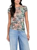 Guess Women's Short Sleeve Checkerd Lips Burnout Tee, Pure Choco Multi