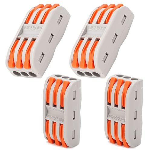 Image of Compact Splicing Wire Connectors - 3 to 3 Inline Electrical Connectors Blocks - Quick Wiring Cable Connectors (4pcs, 3 to 3 Inline, Orange)