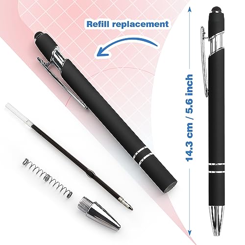 Bribobo 8 Pack Black Ballpoint Pen 2-in-1 Stylus - Retractable Metal Pen With Stylus Tip for Touch Screens, 1.0 mm Black Ink - Thumbnail 3