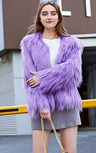 Foefaik Women's Solid Color Shaggy Faux Fur Coat Long Sleeves Jacket Outerwear Tops #TOP2