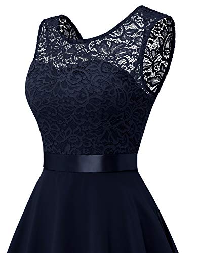 BeryLove kanten damesjurk, bruidsmeisjesjurk, elegante, knielange, mouwloze chiffon cocktailjurk - Image 7