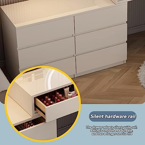 3-Color Lighted Vanity Desk Set with 2 Drawers, Dressing Table & Stool, Girls' Vanity with Moveable Bedside Table for Bedroom - 120cm/47.2in
