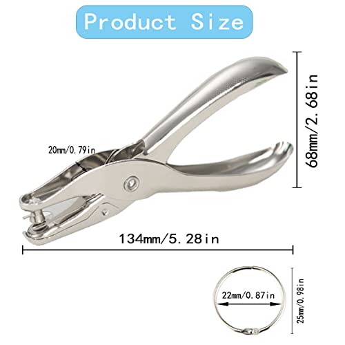 PIVHWIR 1 Hole Punch and 30 Pcs Loose Leaf Binder Rings, Single Hole Puncher, 6 Sheet Capacity, Office Paper Punch for DIY Crafts Notebooks Documents Cards Photos