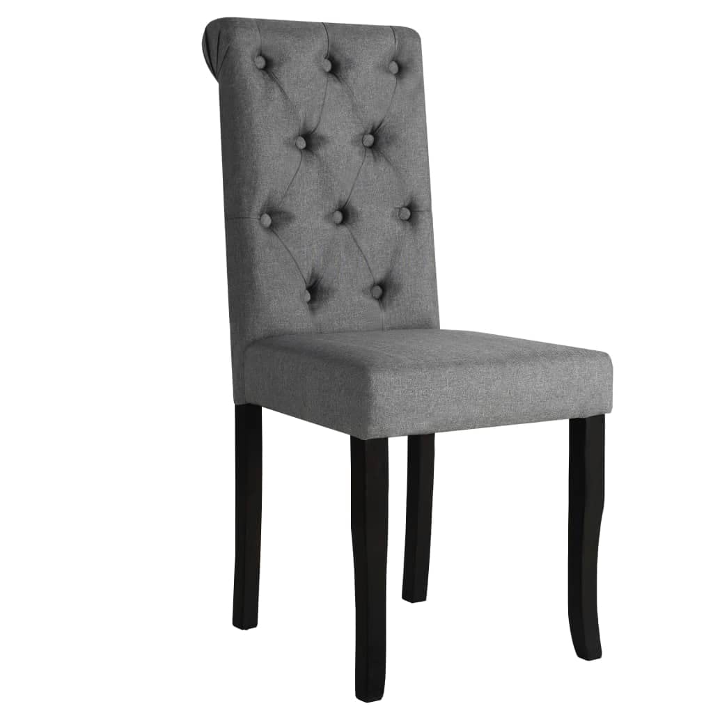 Krzesła stołowe 2 szt ciemnoszare obite tkaniną zestaw drewniane meble kuchenne do jadalni wygodne siedzisko z pianką elegancki design klasyczne guziki łatwy montaż