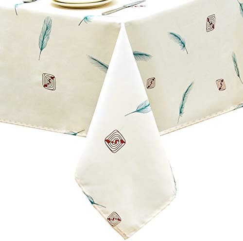 TUBEROSE Rectangle Dining Table Cloths 60 x 120 inch - Tablecloth with Feather Pattern Decorative Table for Outdoor Indoor, Beige