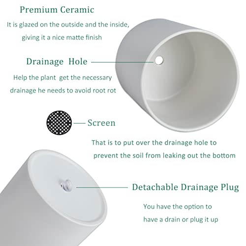 Pageqiu Planter Pots For Plant Indoor - Modern Ceramic Flower Planters With Drainage Hole For Home Office Decoration (White, 5.1 Inch) #TOP4