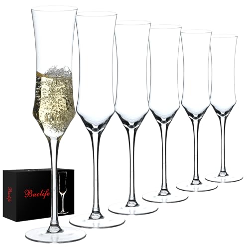 BACLIFE Crystal Champagne Flutes Set of 6-7 oz Hand Blown Champagne Glasses with Long Stem - Elegant Sparkling Wine Stemware - Unique Gift for Birthday,Wedding, Mother’s Day by BACLIFE - Used condition - CA$33.56