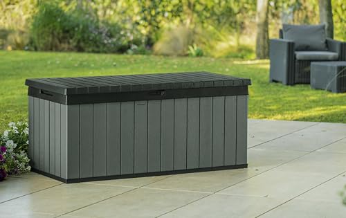Dmora - Baúl de almacenamiento Exterior Argentano, Cofre de jardín, Banco con almacenaje, Arcón para exteriores, 143x65 h64 cm, Verde