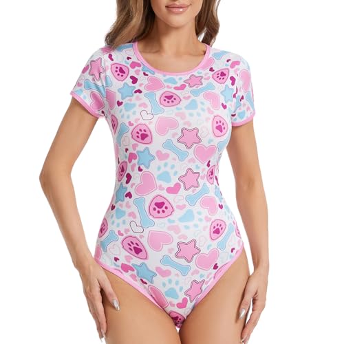 Adult Onesie Bodysuit for Women: Cute Stretchy Romper Snap Crotch - Kawaii Pajamas Soft Fit Gift for Sleepwear