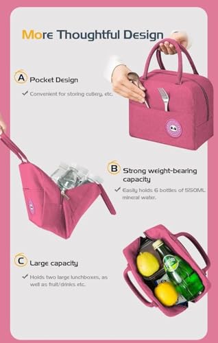 Image of Milton Lunch Bag for Office Men & Women | Insulated Thermal Lunch Tote | Portable Waterproof Tiffin Bag for Work, School, College, Travel & Picnic - Pink