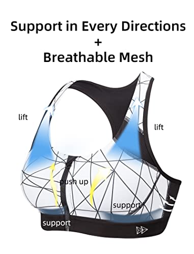 Yvette Women Racerback Sports Bras For High Impact Workout Fitness Front Zip Closure Wirless, Plus Size Zebra White, L(Df) #TOP4