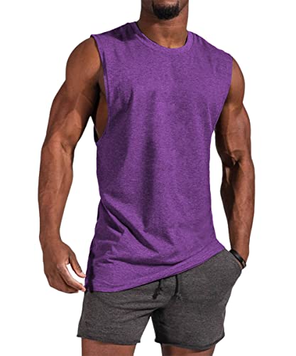 Aoysky Mens Crewneck Tank Tops Athletic Beach Sleeveless Shirts Purple #TOP2