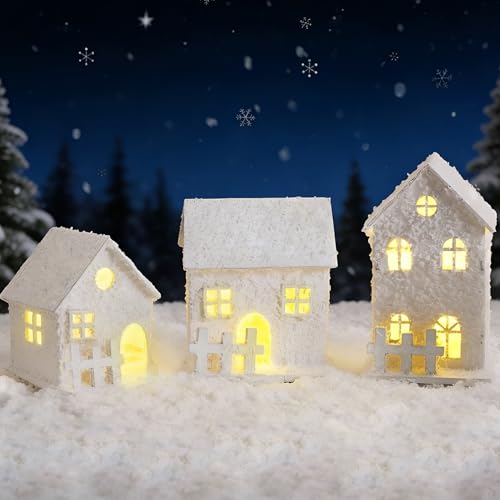 LUKIUP 3 Stück Weihnachtsdorf mit Beleuchtung, Weihnachtshaus...