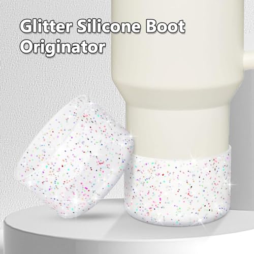 Image of WUQID Protective Bling Silicone Boot, Compatible with Stanley Tumbler 20-40oz & Hydro Flask Water Bottle 12-24oz and More Bottles /Tumblers Bottom of 2.83-2.95in, Glitter Reduces Dents Sleeve Cover