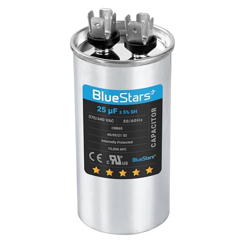 [UL Certified] BlueStars 25 uF MFD ± 5% MFD 370 V VAC or 440 Volt Multi-Purpose Motor Run Round Capacitor - Compatible with Air Conditioner or Heat Pump Condenser