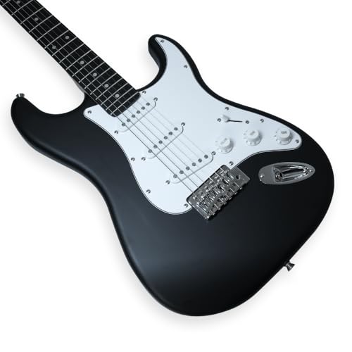 Image of Medellin 38 inch Electric Guitar - Strat Style | S-S-S Pickup Configuration | 21 Frets | Black Matte Finish | Maple Neck with Blackwood Fingerboard | Includes Gig Bag, Tremolo Arm, Cable & Allen Key