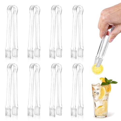 Ninsula 8 PCS Plastic Serving Tongs, 6.3 Inches Disposable Clear Tongs, Kitchen Small Serving Utensil Tongs for Party Catering Buffet Bakery Salad Cookies Ice