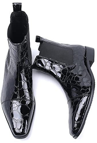Santimon Mens Chelsea Boots Casual Dress Mid Top Boots Plain Toe Genuine Leather Snakeskin Texture Cowboy Boots Fashion Prom Wedding Tuxedo Party Ballroom Rock Singer Disco Western Boots for Men3