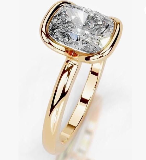 2 Ct Elongated Cushion Cut Engagment Ring Half Bezel Solitaire Diamond Wedding Ring for Women,14KT Gold Plated,Gifted For Her,Size 3-14.