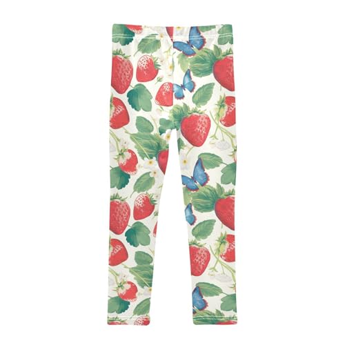 Wusikd Strawberries Leaves Girls' Leggings Toddler Doodles Butterflies Kids Yoga Pants Dance Active Tights 4T2