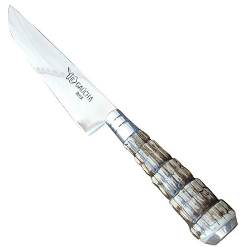 Facas Gaúcha, 1007RT, Faca N 7 Aço Inox Cabo Rabo de Tatu e Bainha Churrasco, cor Marrom, Couro
