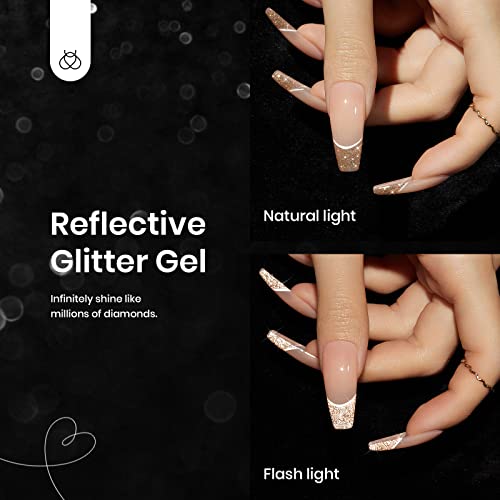 Beetles Gel Polish Reflective Glitter Gel Nail Polish Set, 6 Colors Spring Summer Holographic Sparkle Glitter Gel, Flash Diamond Sliver Gold Black Red Uv Led Soak Off Manicure Kit For Women Girls #TOP1