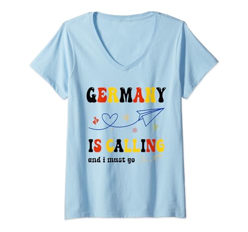 Mujer Vintage Retro Alemania está llamando I Must Go Funny Camiseta Cuello V