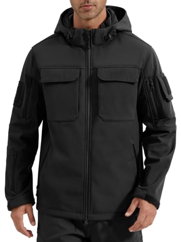 Image of FREE SOLDIER Men's Waterproof Softshell Jacket Fleece Lined Outdoor Jacket Tactical Military Hoodie Windbreaker