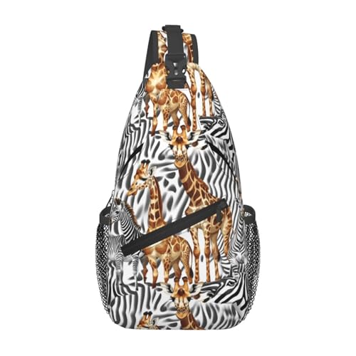 Mochila tipo sling con estampado cebra y jirafa para viaje miniatura 1