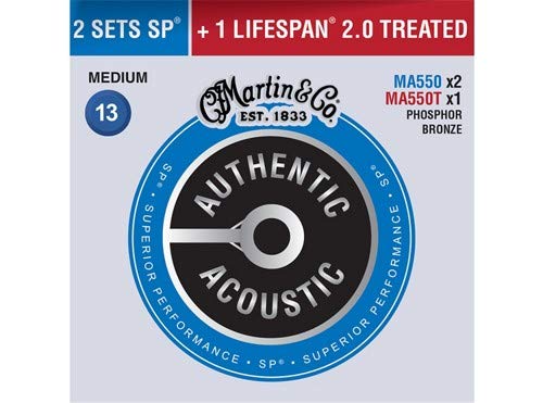 Martin Authetic Acoustic Guitar String VALUE PACK, Mediums 13-56