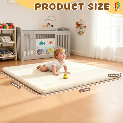 Image of Yozoia Thick Baby Play Mat for Floor 50 x 50, Ultra Soft Playpen Mat, Machine Washable Tummy Time Foam, Non-Slip Bottom Helps Cushion, for Kids, Infant and Toddler Crawling