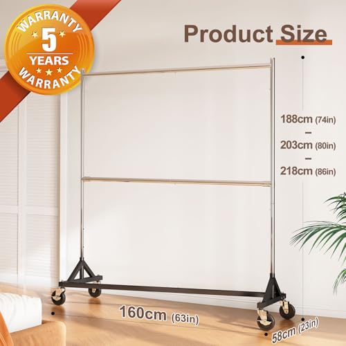 HOKEEPER Z Rack for Clothing Heavy Duty Clothes Rack Hold 550 LBS Commercial Garment Rack with Wheels Rolling Portable Z Base for Bedroom, Living Room, Laundry, Balcony 22.8" D x 62.6" W x 87.8" H