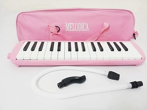 Mélodica 37 Touches Avec Tube Long - Rose, Double Embouchure | Pour Débutants, Sac Inclus