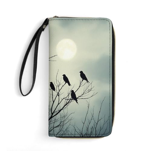 Women's Black Crow Raven Bird Art PU Leather Wallet, Large Capacity, Credit Card Holder, Coin Pocket, Ideal for Everyday