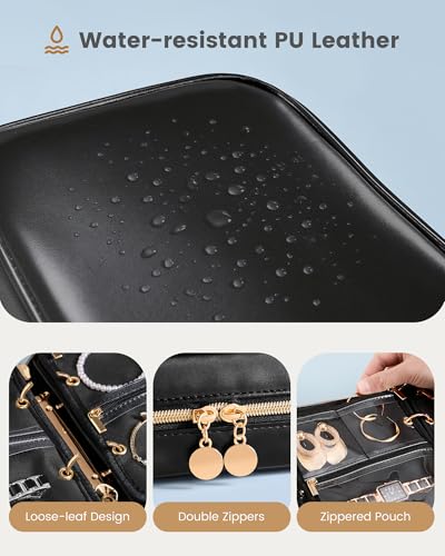 Lolalet Travel Jewelry Notebook Organizer Case, Large Jewelry Binder Book with Individual Pouches, Portable Leather Zippered Bag for Jewelry Storage of Earring, Ring & Necklace, Gift for Women -Black — view 5