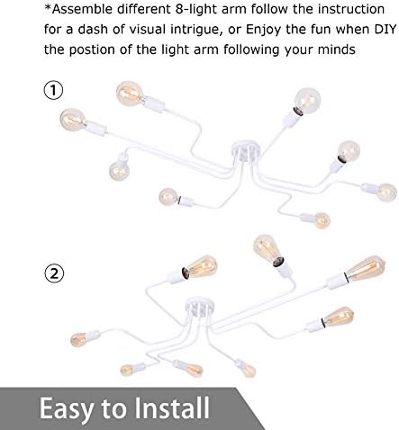 OYIPRO Ceiling Light Fitting, Semi-Flush Ceiling Light Fixture, 8-Light Chandelier Lamp, White Metal Lighting, for Office, Living Room, Bedroom, Kitchen