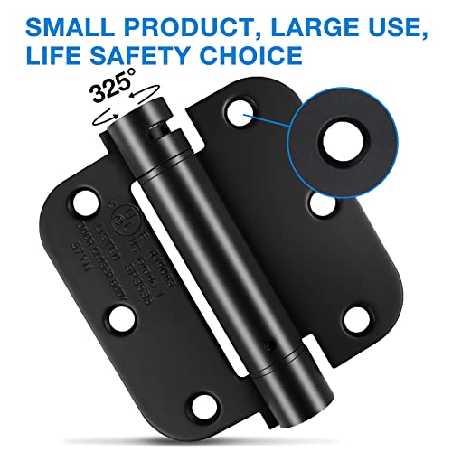Matte Black Door Hinges 3.5 Inch Self Closing Door Hinges 31/2" Gate Hinges For Wooden Fences Heavy Duty Spring Loaded Hinges For Doors Interior Auto Close Door Hinges 3 ½"5/8" Radius Basement,1 Pack #TOP4