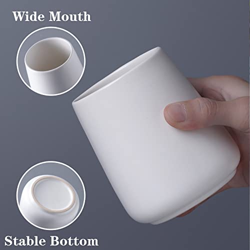 White Toothbrush Holder For Bathroom - 2Pcs Ceramic Tooth Brushing Holders Set, Toothbrush Cup & Toothpaste Organizer For Bathroom Countertop, Makeup Brush Holder, Pen Holder For Home Desktop Storage #TOP1