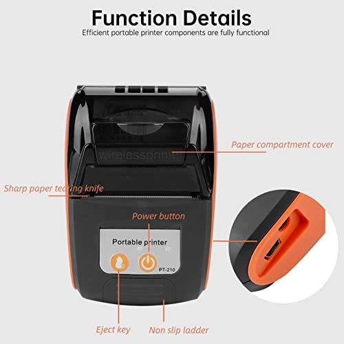 Garsent Thermodrucker 58mm, Drahtlose Thermodrucker Tragbar Bondrucker Bluetooth 4.0 USB Bondrucker Belegdrucker für Android, für für,1500mAh