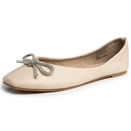 Alpine Swiss Myla Womens Ballet Flats Square Toe Rhinestone Bow Dressy Slip On Shoes