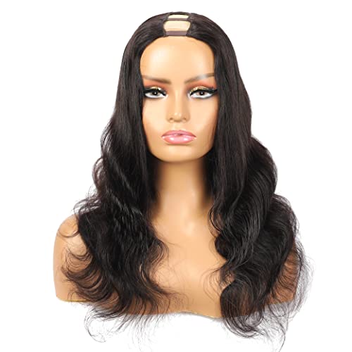 Perruque demi perruque brésilienne cheveux humains ondulé noir naturel 16 pouces