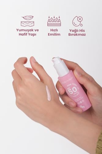 Image of Bade Natural Tone-Correcting & Brightening Pink Mineral Sunscreen Milk SPF 50 - Broad Spectrum UVA /UVB Protection with Zinc Oxide, Calamine, Aloe Vera, Panthenol & Vitamin B3 - 1.0 fl oz