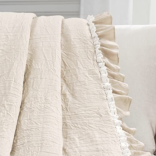 Lush Decor Ella Vintage Chic Ruffle Lace Blanket, 60" X 50", Neutral #TOP3
