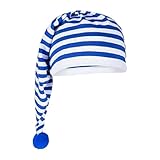 TiaoBug Herren Damen Nacht Schlafmütze Pyjamamütze Mit Pompom Für Weihnachten Alltag Kostüm Party Blau Weiß Einheitsgröße