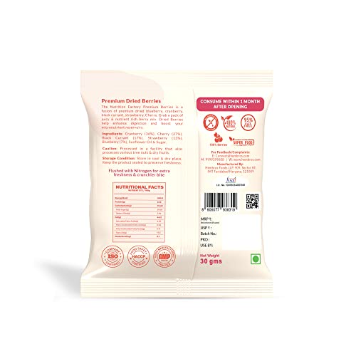 Image of The Nutrition Factory Dried Berries, Unsalted, 30 Gm X 5 (Single Serve) (Blueberry, Cranberry, Black Currant, Strawberry Diced, Cherry)