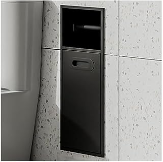 Nicho de Ducha de Acero Inoxidable, Soporte de Papel higiénico Empotrado, nicho de Ducha, Bote de Basura Incorporado para Sala de Estar, Cocina, baño, fácil de Instalar (Color: Negro, tamaño