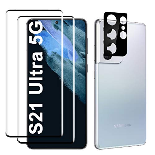Samcorn Galaxy S21 Ultra Screen Protector, HD Clear Tempered Glass, Ultrasonic Fingerprint Support, 3D Curved, Scratch Resistant, Bubble-Free for Galaxy S21 Ultra 5G Glass Screen Protector by Samcorn - Used condition - US$6.16